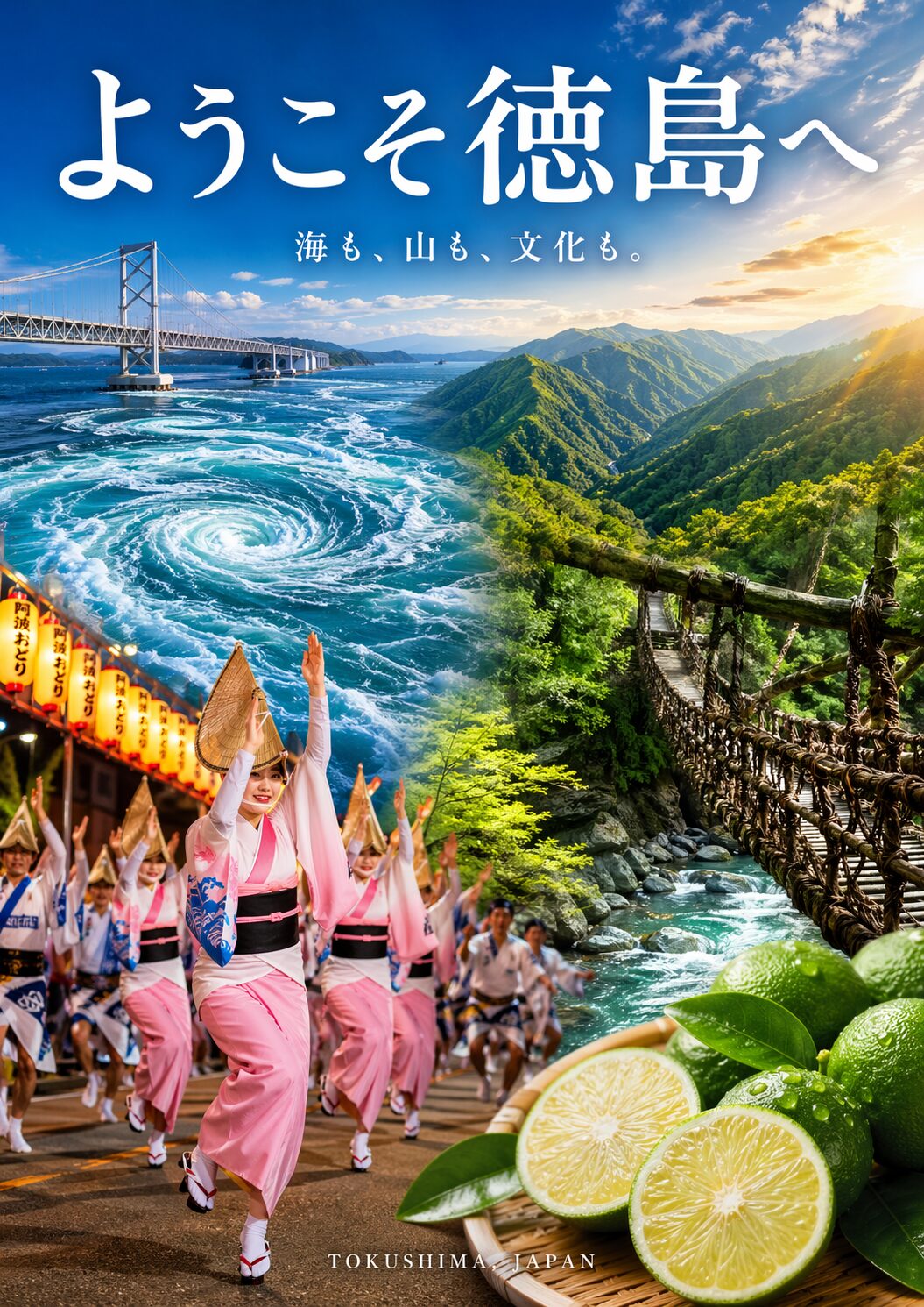 ようこそ徳島へ — GPT Image 2で作成した徳島観光ポスター