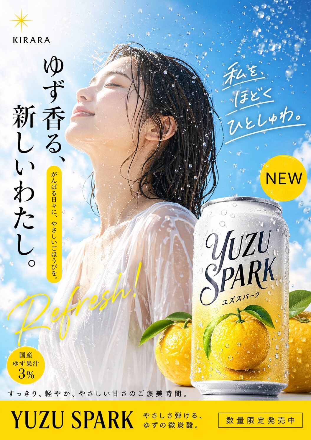 YUZU SPARK 飲料広告 — GPT Image 2作例