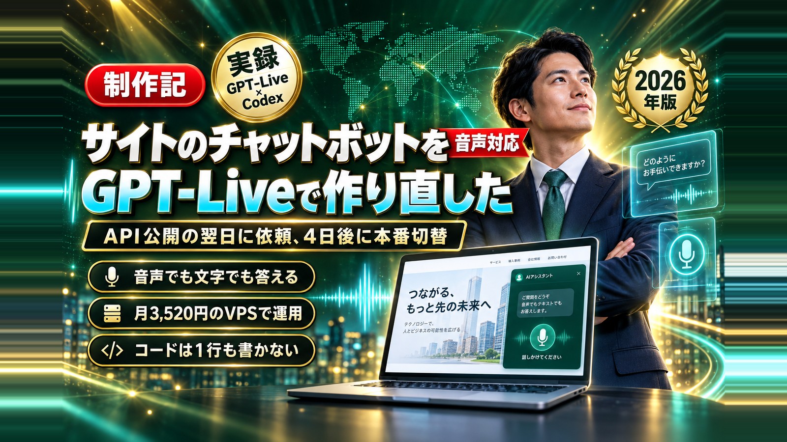 サイトのチャットボットをGPT-Liveで作り直したら、音声で答える「AIアシスタント」になった｜API公開翌日にCodexへ依頼、4日後に本番切替までの全記録